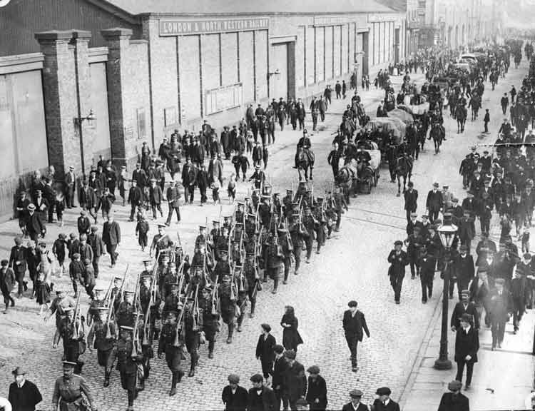 Soldiers parade to intimidate workers, Liverpool 1911